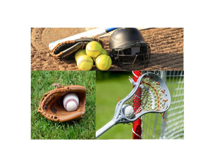 collage of spring sports: baseball, softball and lacrosse