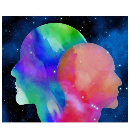 graphic of two face outlines facing away from each other